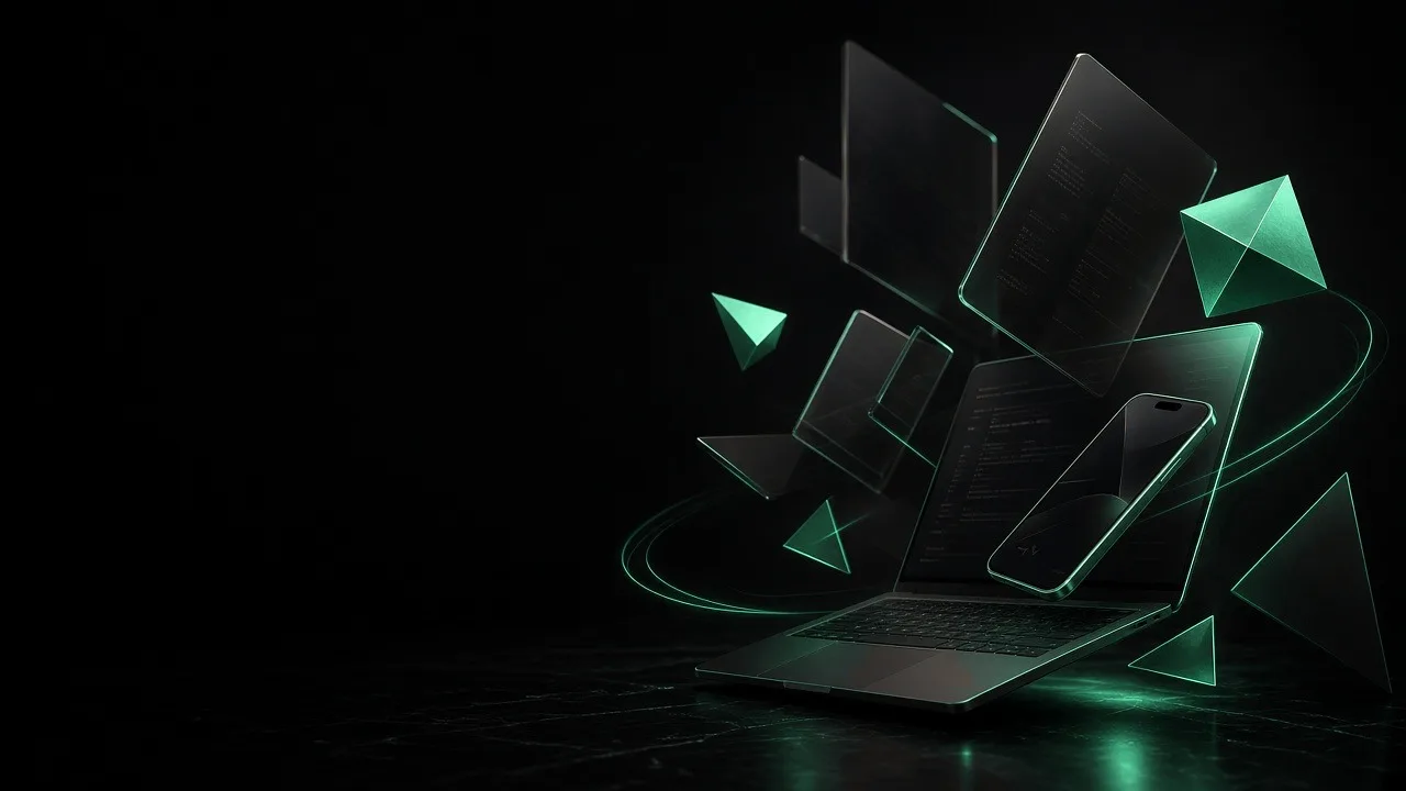 Abstract emerald and black cover art for FragCrafts
